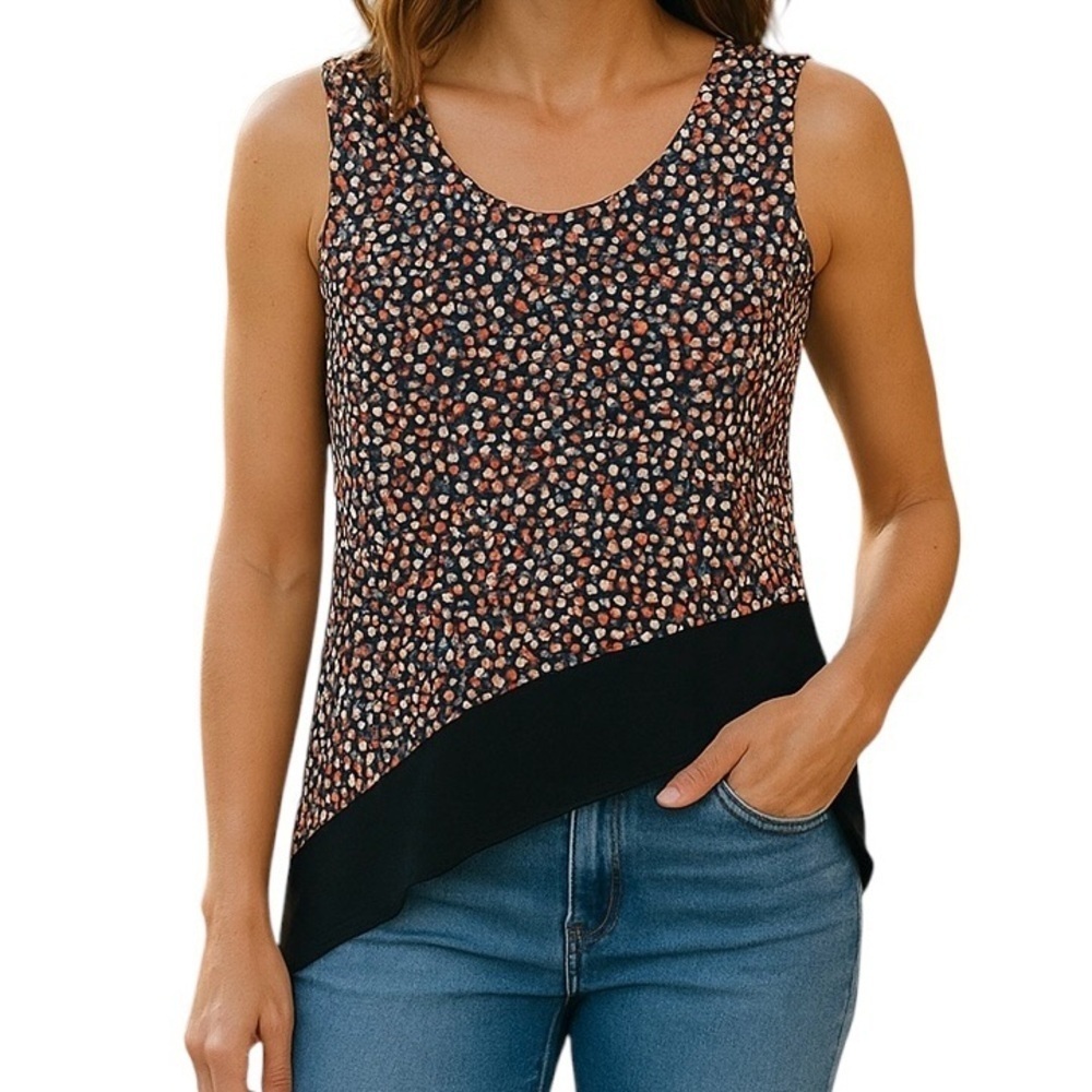 AUGUST SILK Blouse Sleeveless Colorful High low Stretchy Pull over Size Medium